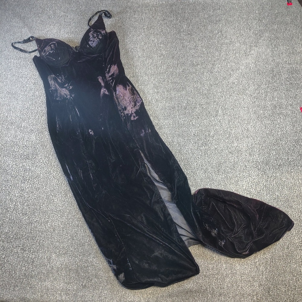 L.A. Glo Velvet Gown Womens Vintage Bustier Prom Dress Slit 90s Goth